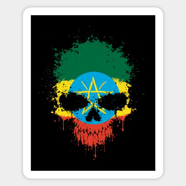 Chaotic Ethiopian Flag Splatter Skull Sticker by jeffbartels